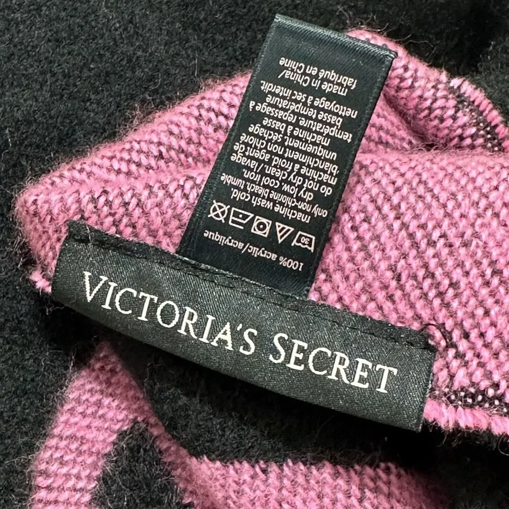 Victoria's Secret Winter Angel Collection Heart Scarf Acrylic Red Pink Black 80" - Picture 4 of 11